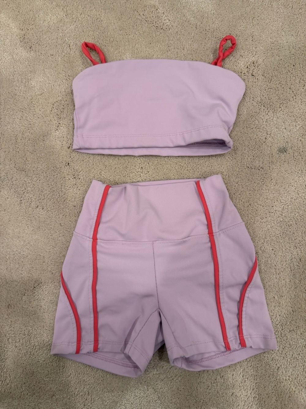 Five the Label Girls Lavender Active Crop Top & Shorts Set with Pink Trim
